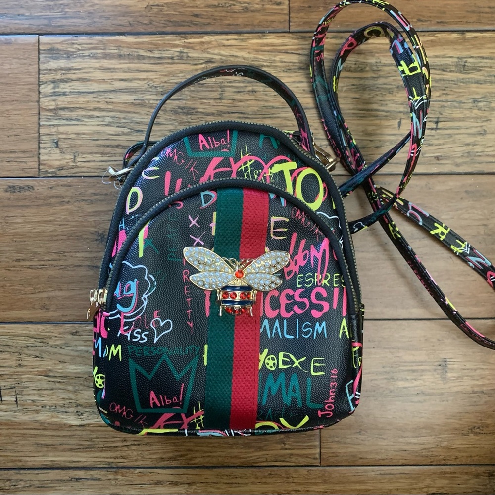 Alba - Graffiti Backpack w/ Rhinestone Bumblebee Decal